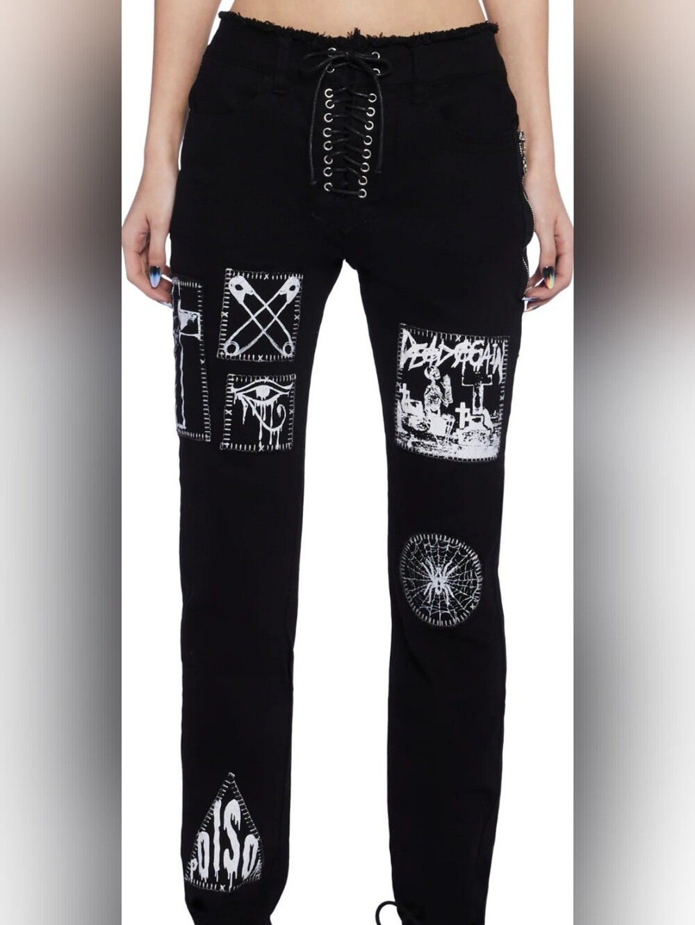 Lace-Up Patch Jeans